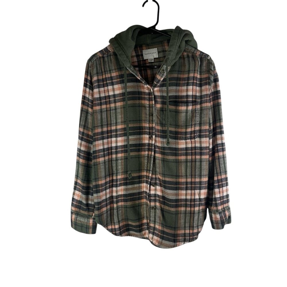 American Eagle Outfitters Green and Pink Plaid Sweater